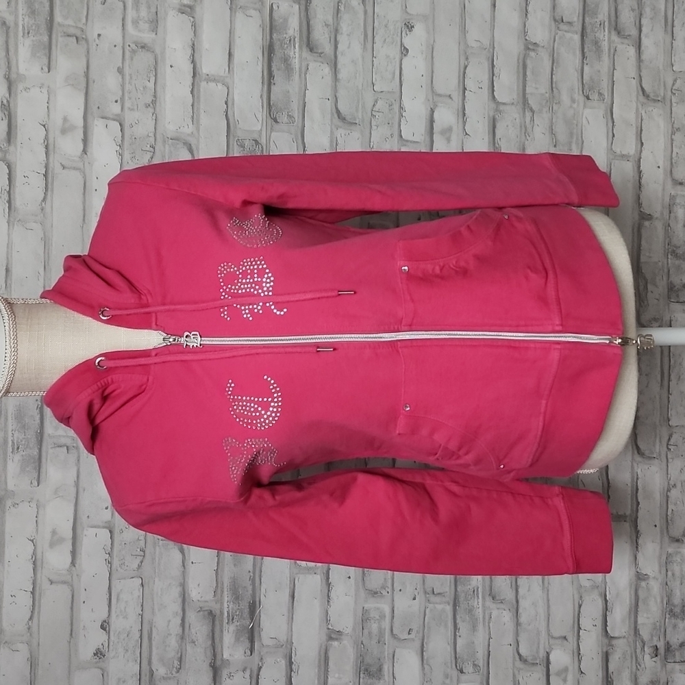 BCBG Maxazria Pink Rhinestone Zip Up Hoodie Jacket